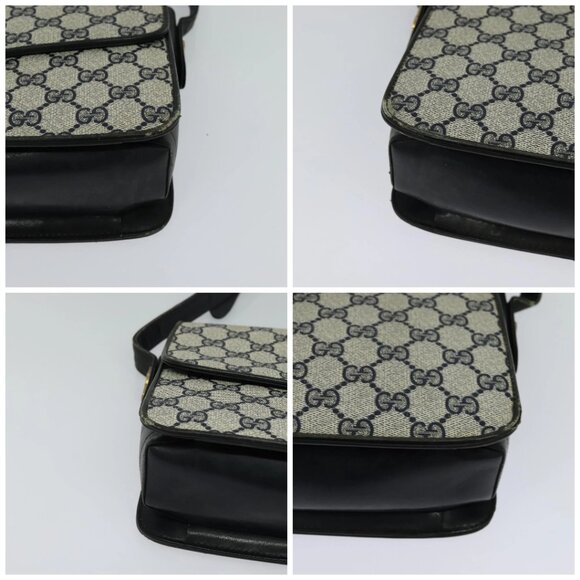 GUCCI GG Supreme Sherry Line Shoulder Bag PVC Navy Gold Red Auth - Picture 16 of 16